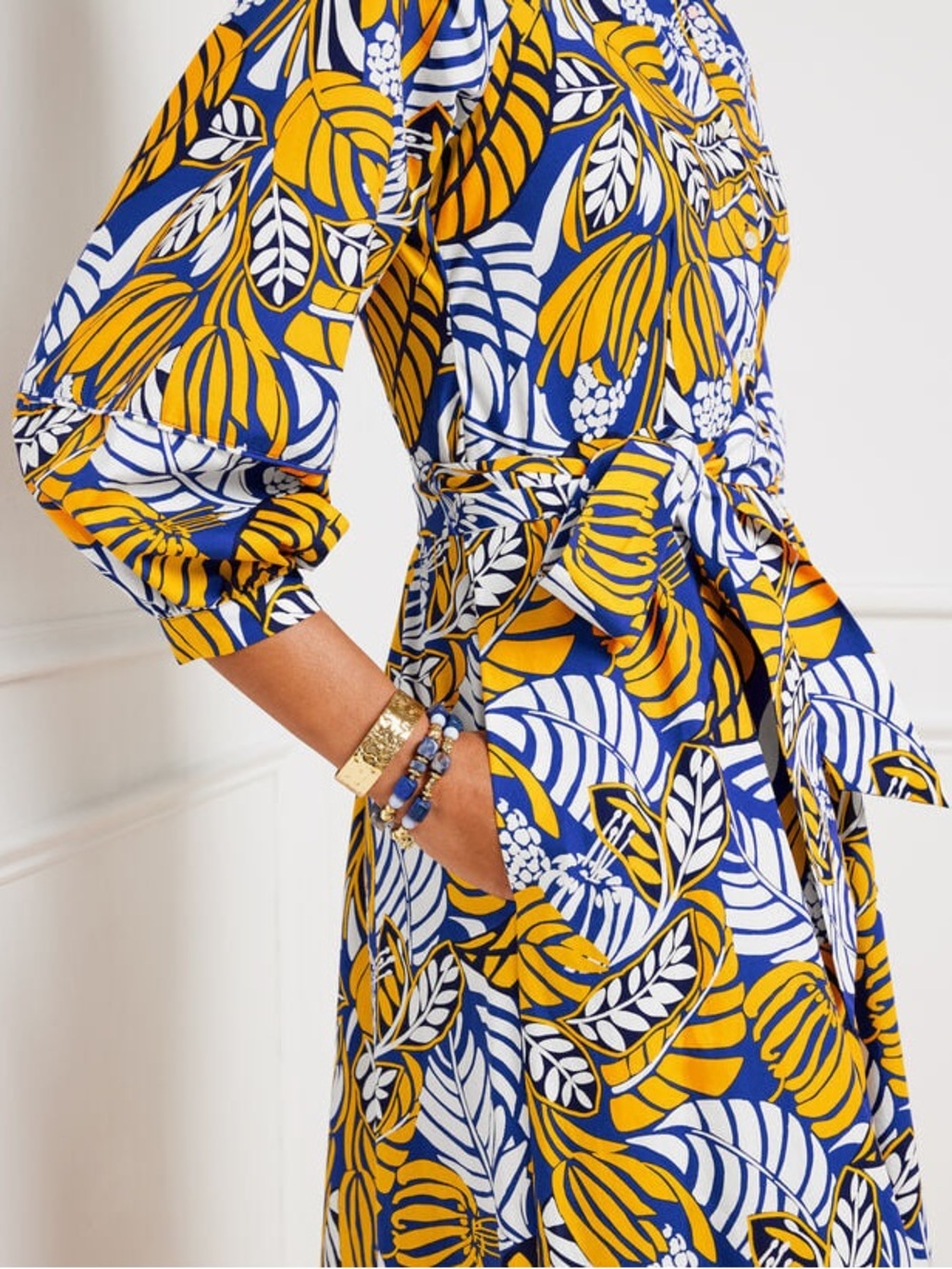 POPLIN SHIRTDRESS - COLORBLOCK LEAVES